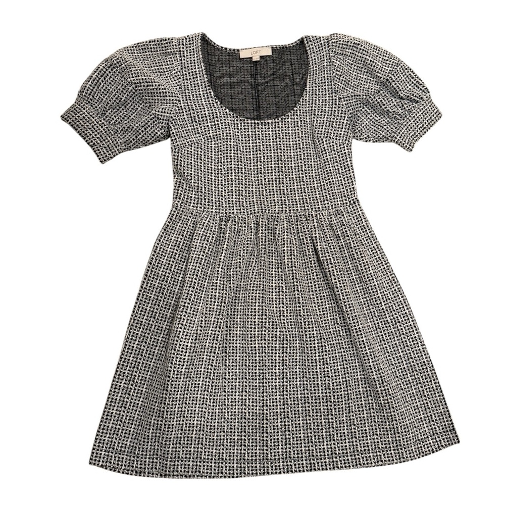 LOFT Gray Textured Puff Sleeve Dress - Picture 2 of 10